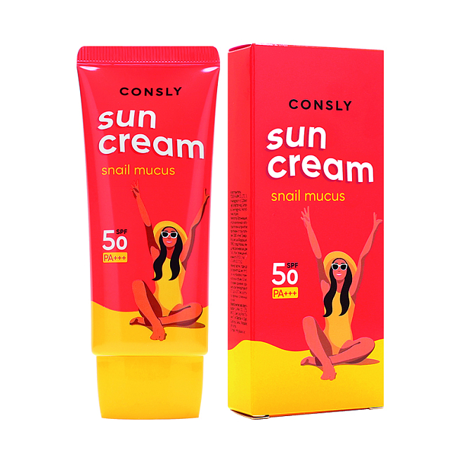 Consly Sun Солнцезащитный крем с муцином улитки spf 50+ pa+++ для комбинированной и жирной кожи, 50мл